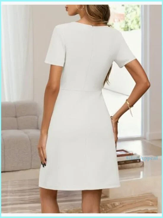 Short Sleeve A-Line Mini Dress Bodycon Work Professional Business Casual - Picture 3 of 7